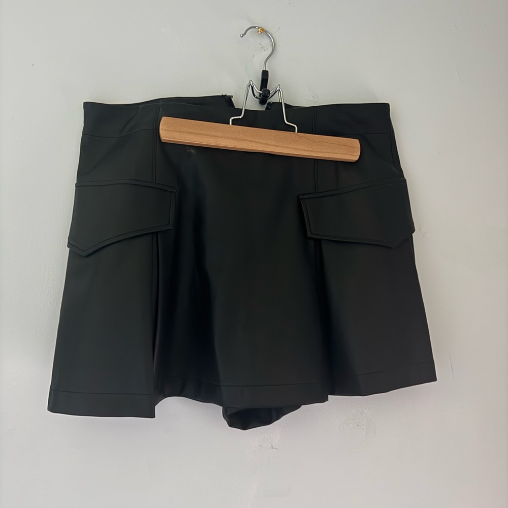 Anthropologie Black Leather Skort with Flap Pockets